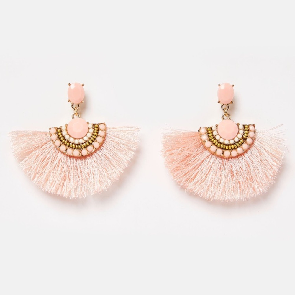 Izoa Pink Valentina Fan Fringe Tassel Earrings